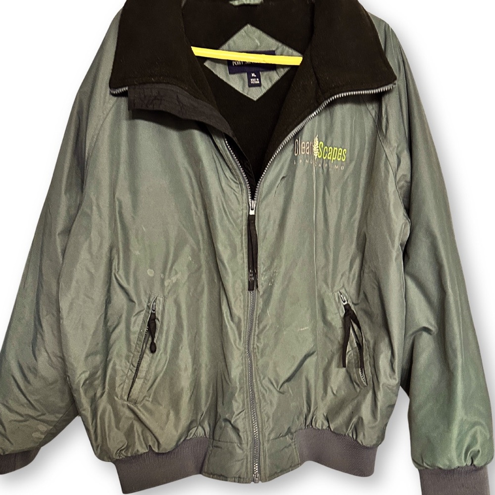 PORT AUTHORITY Work Jacket Olive Green Full Zip Fleece Collar / Lining Mens SZXL